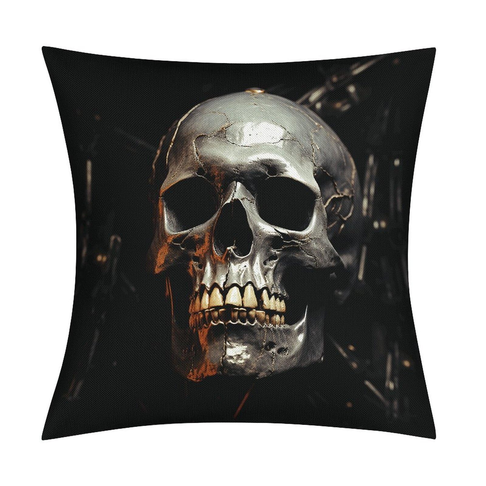 Fodpand Style Eerie Scary Skull Pillow Covers 18X18 Inch, Pillow Cases Boho Farmhouse, Throw Pillow Covers For Couch Sofa Bed Spring Home Decor