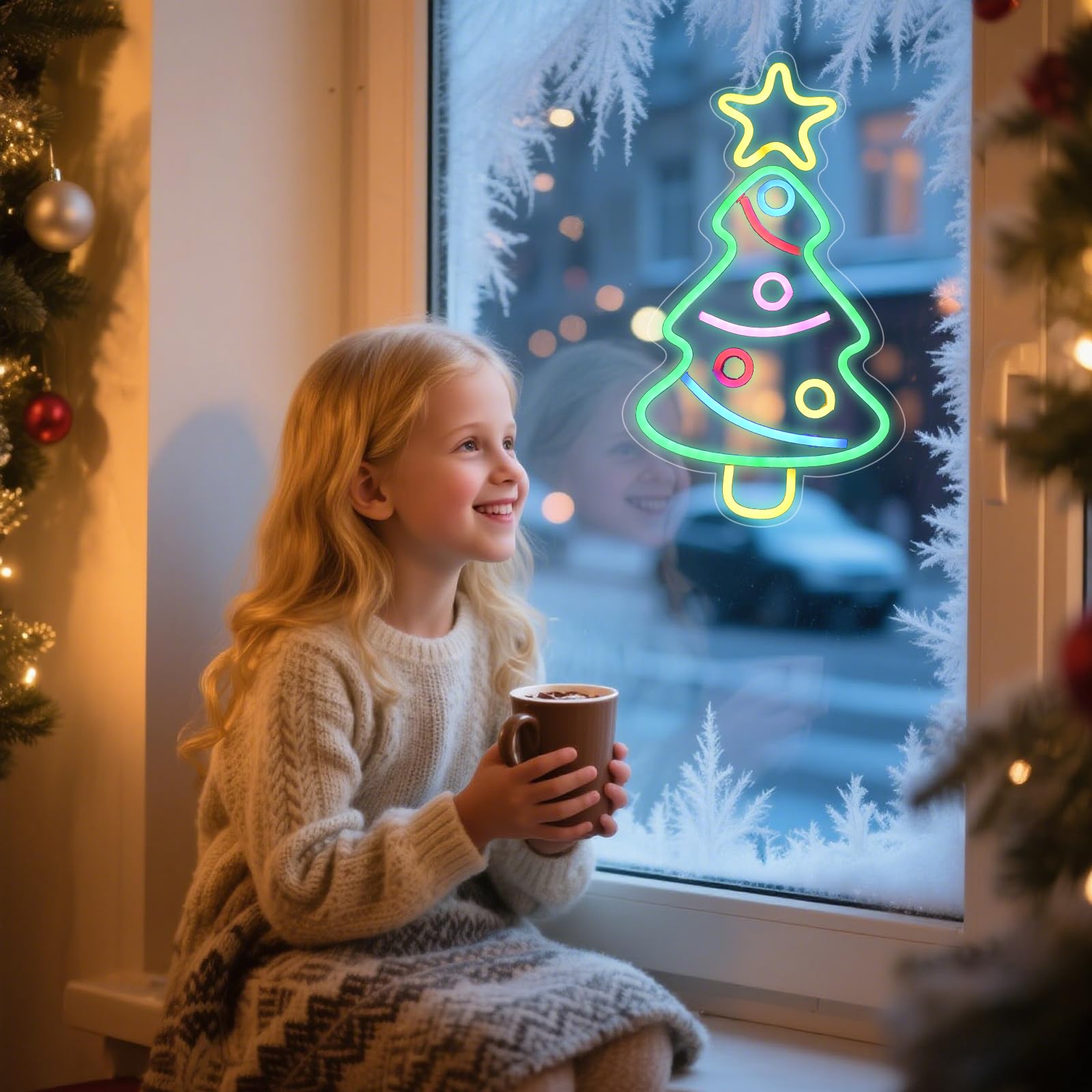 SEDEX Letrero de neón de Feliz Navidad, letrero LED de árbol de Navidad con alimentación USB para decoración de pared, fiesta de Navidad, bar, hogar, festival, decoración familiar para niños