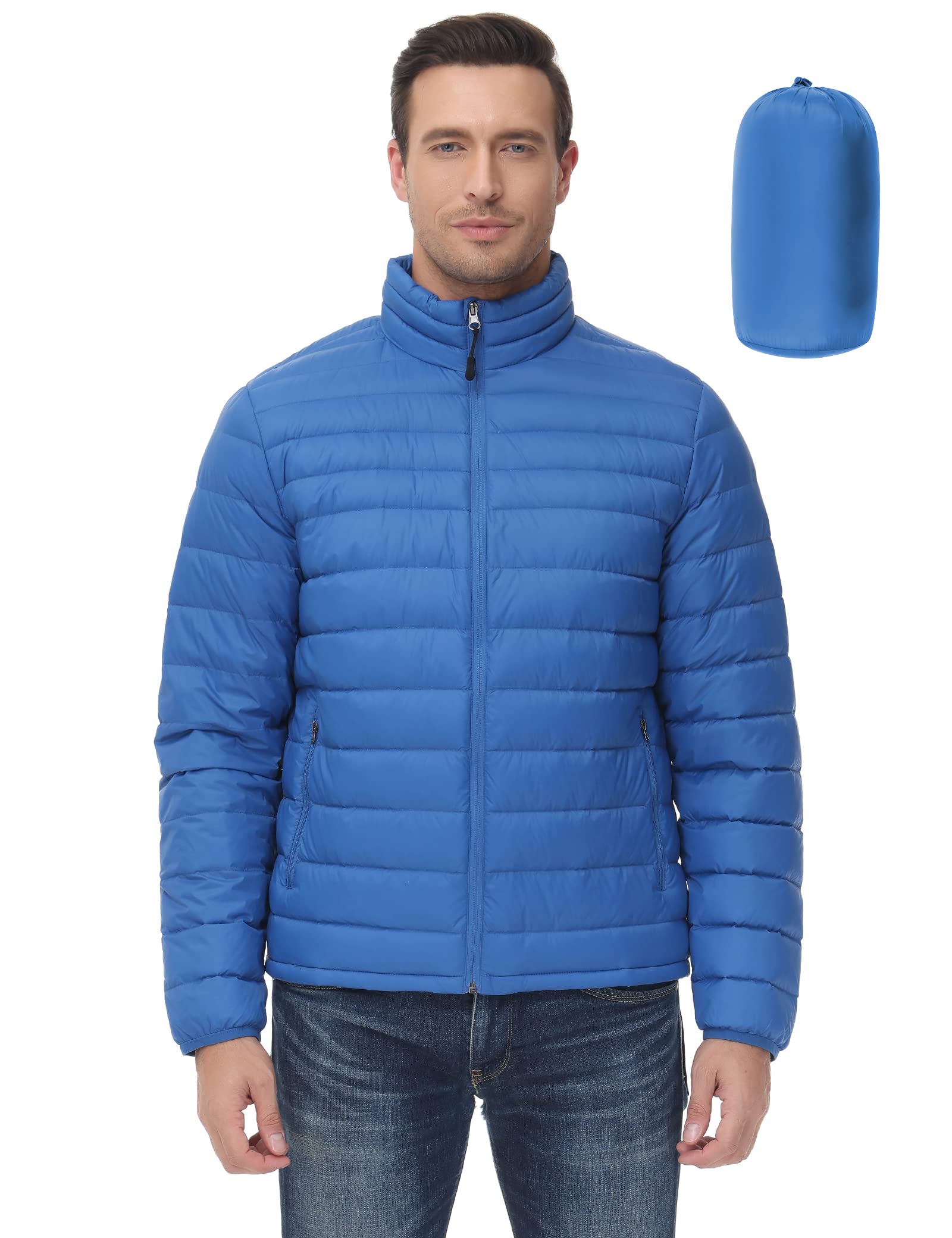 Royal MatrixMen's Lightweight Down Puffer Jacket Packable Winter Stand Collar Puffer Jacket Warm Outerwear Coat