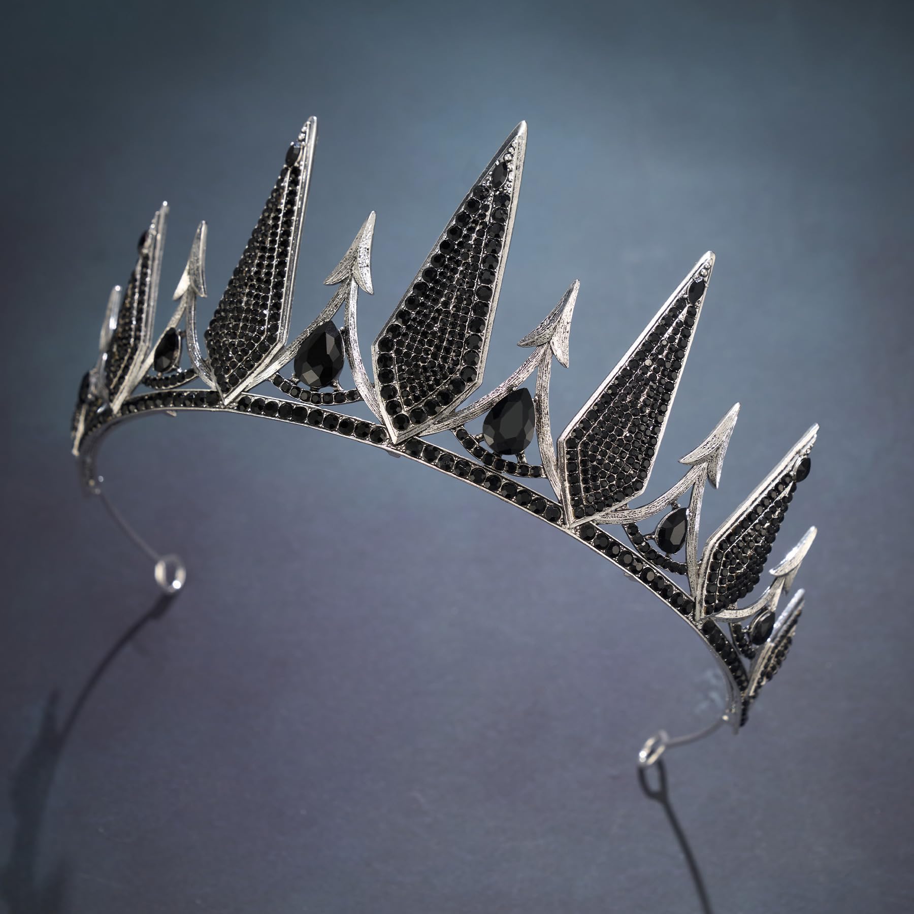 SWEETV Gothic Crowns for Women, Queen Crown Tiara, Witch Crown Headband Cos-play Hair Accessories for Costume Halloween Prom Party: 1. Black+Antique Silver