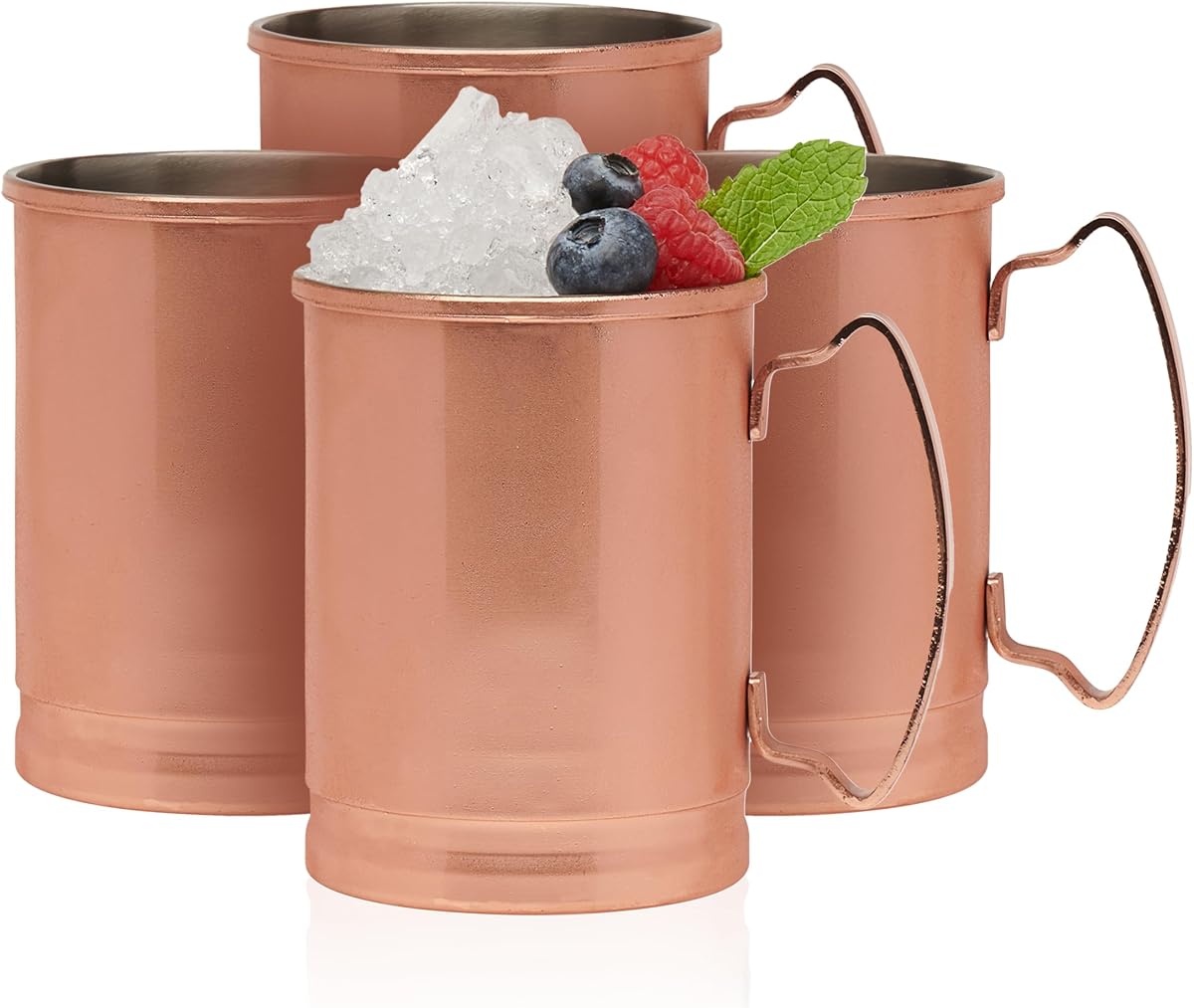 Libbey Tazas clásicas de cobre con asa de mula de Moscú de 14 onzas, juego de 4 tazas de mula de Moscú, tazas de cobre para beber té helado, agua y más