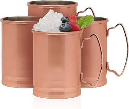 Libbey 14 Oz Classic Copper Moscow Mule Mugs with Handle, Moscow Mule Cups Set of 4 , Copper Cups for Drinking Iced tea, Water and More