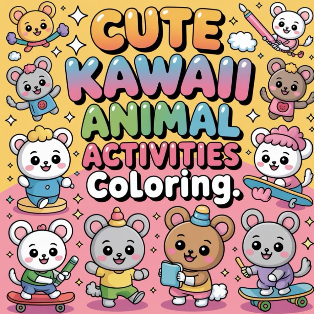 Cute Kawaii Animal Daily Activities Coloring: cute coloring book for kids, coloring book for adults, kawaii coloring book, Coloring Book for Adults ... cute animal moments, easy to color animals