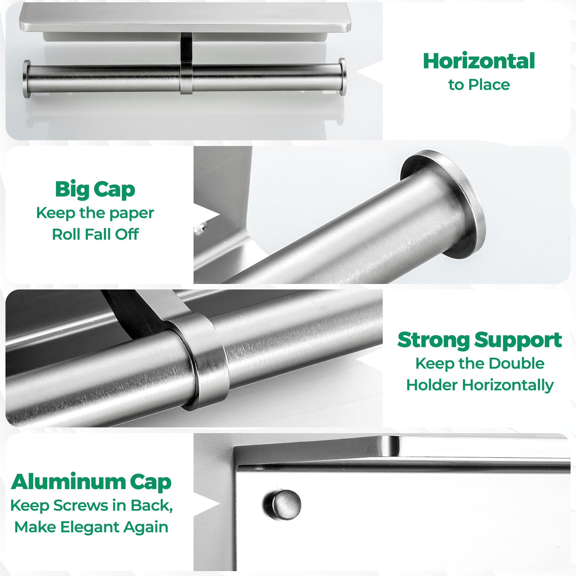 Toilet Paper Holder with Phone Shelf - Aluminum Double Roll Tissue Holder — Amazon image 7
