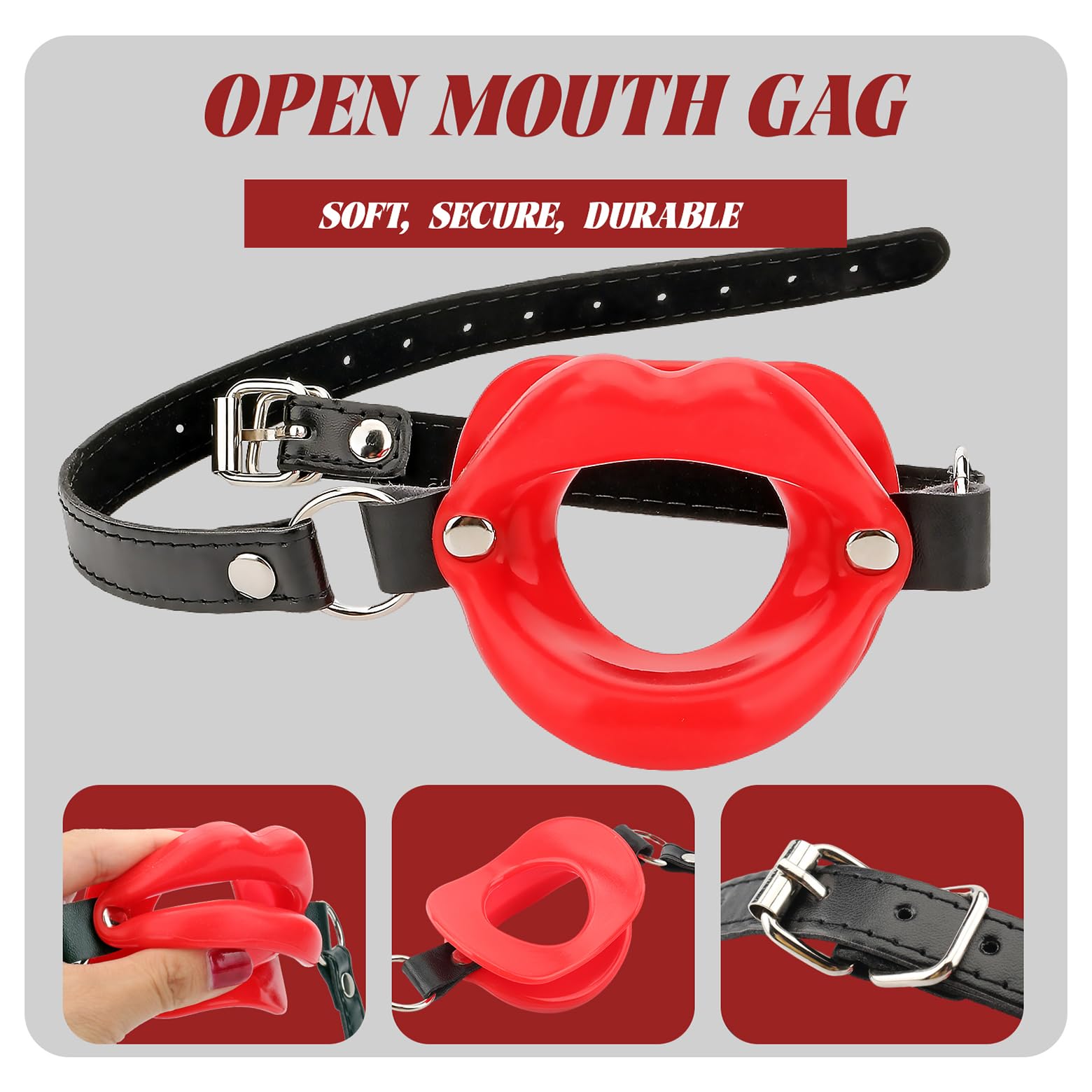 Sexy Silicone Lips Mouth Gag, 4cm PU Leather Ball Gag O-Ring for Couples BDSM Play, Slave Restraints SM Sex Toy Flirt for Men Women (): Red