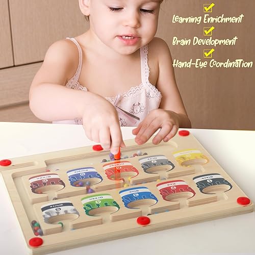 Miniatura 4 de Laberinto magnético de color y números, juego de mesa de rompecabezas de madera para niños pequeños, juguetes Montessori de clasificación de colores