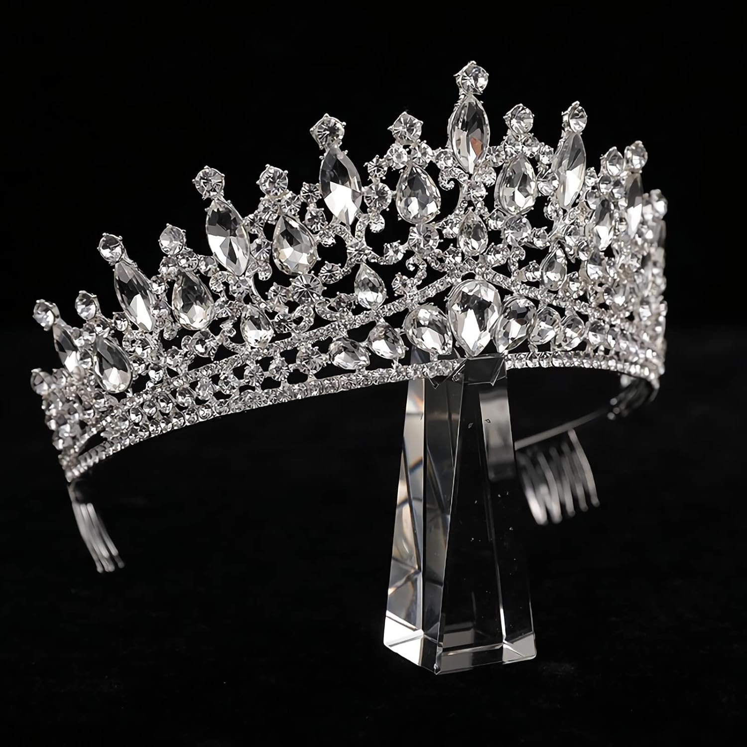 Tiara and Crown with Comb for Women and Girls Silver Headband Rhinestones Bridal Wedding Prom Birthday Cosplay - Image 3