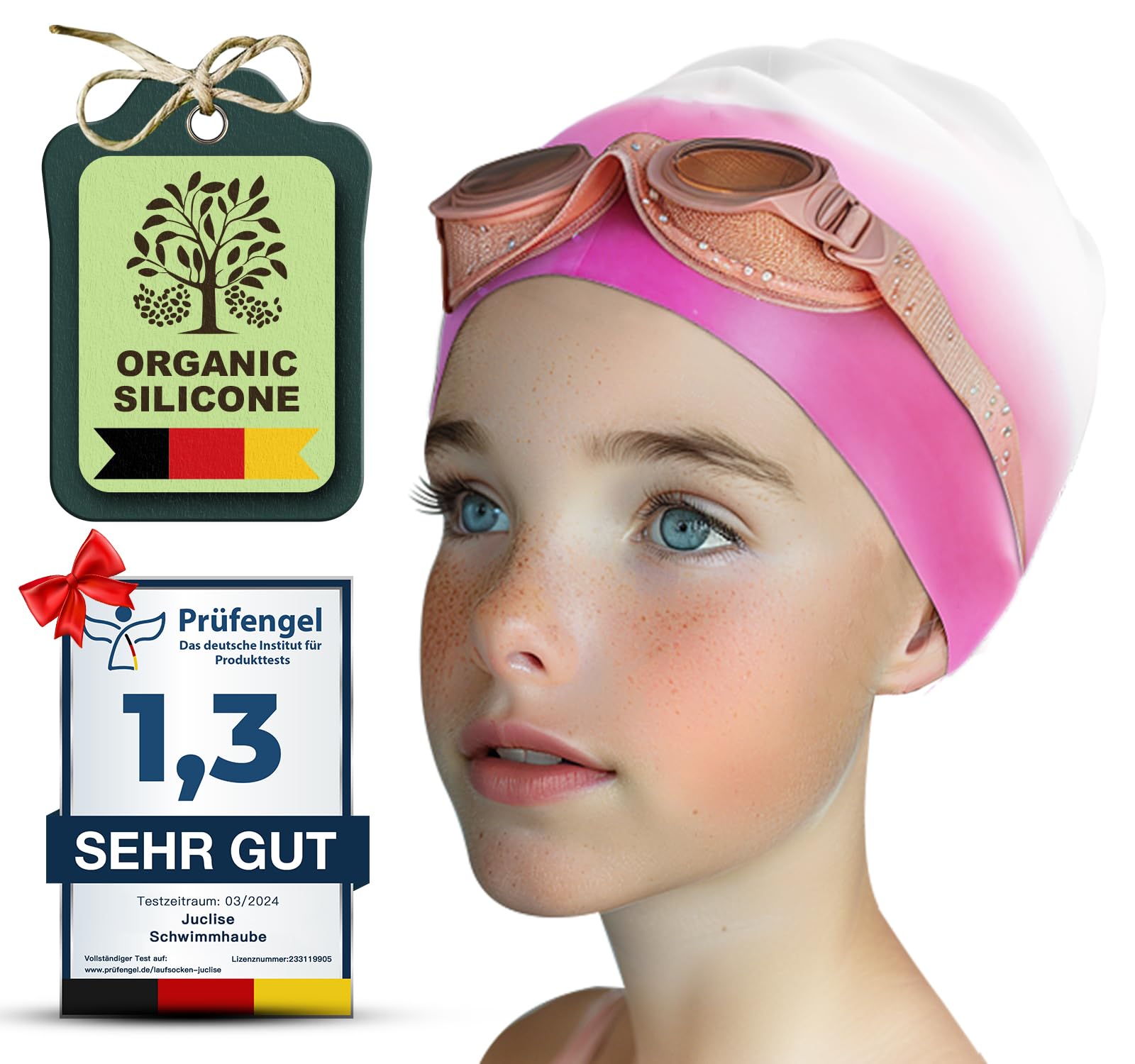 Juclise Silikon Badekappe Mädchen, Kinds und Jungen Wasserdicht für Lange und Kurze Haare UV Schutz, 1-2 Stück