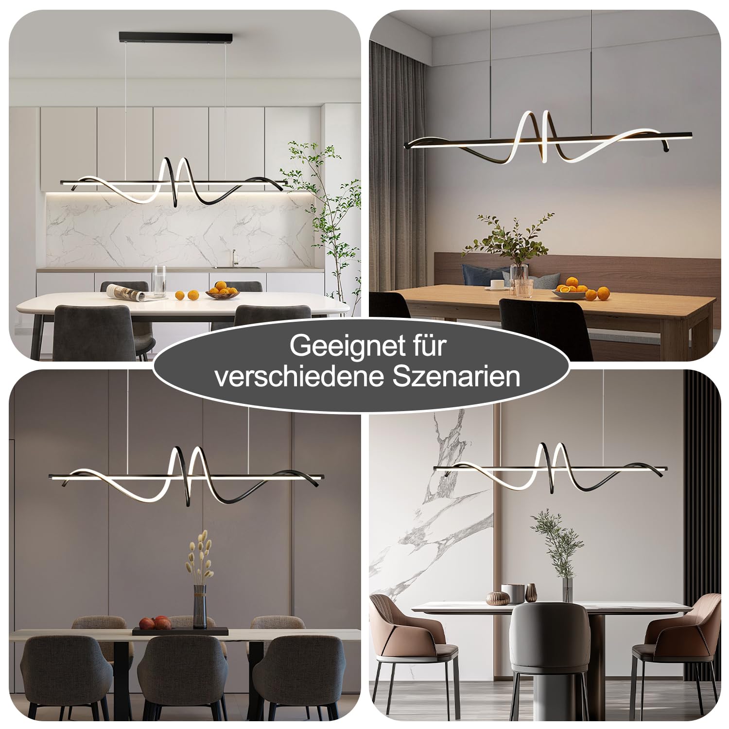 BTLINK LED Pendelleuchte 90cm Spirale hängeleuchte, Dimmbar 3000-6500K | Schwarz Pendelleuchte Esstisch,100cm Höhenverstellbar für Restaurants, Küche, Wohnzimmer