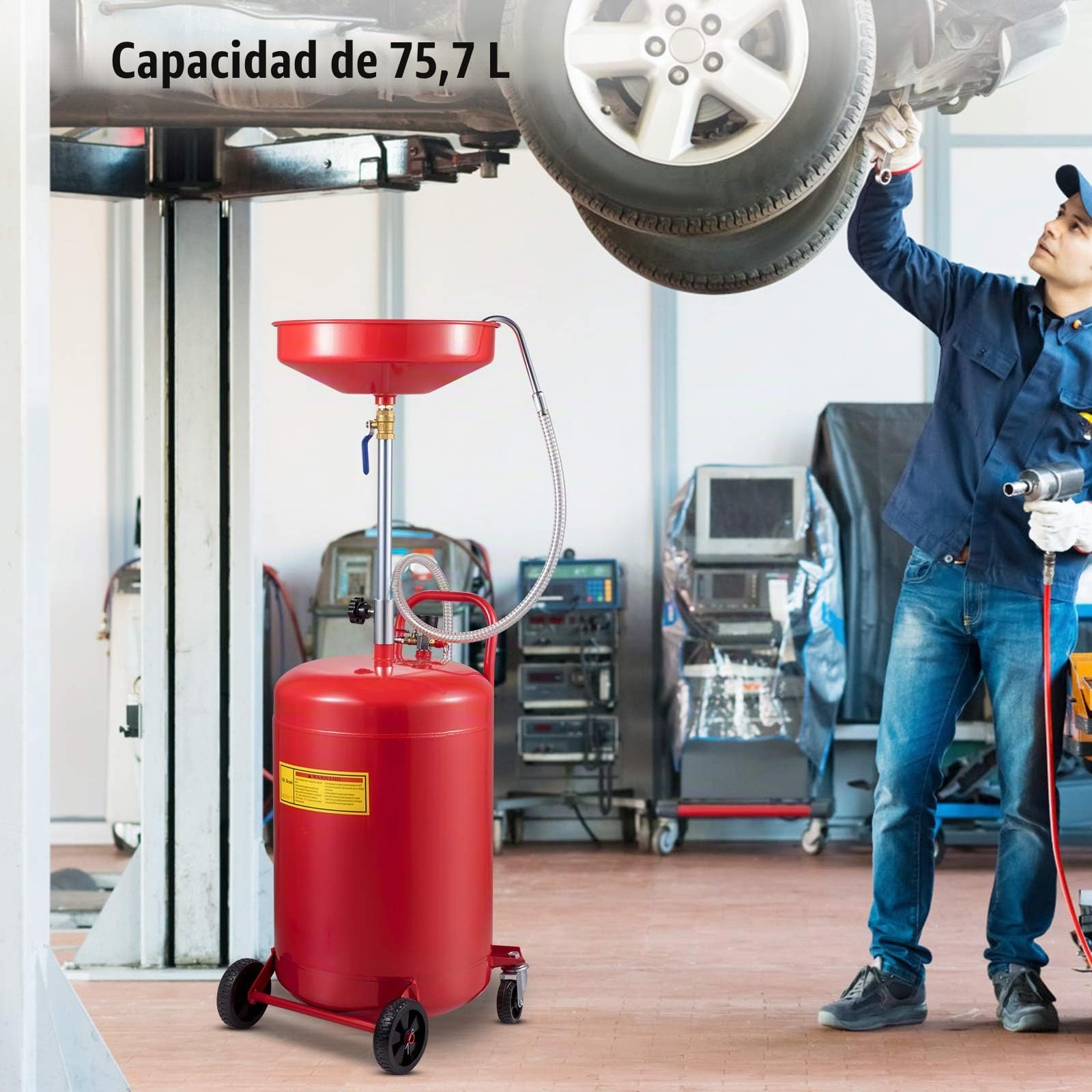 VEVOR Tanque de Drenaje de Aceite Usado 80 L Contenedor de Drenaje de Aceite portátil Drenaje Suave de Transferencia de Combustible Altura de Embudo Ajustable con Rueda para fácil extracción de Aceite