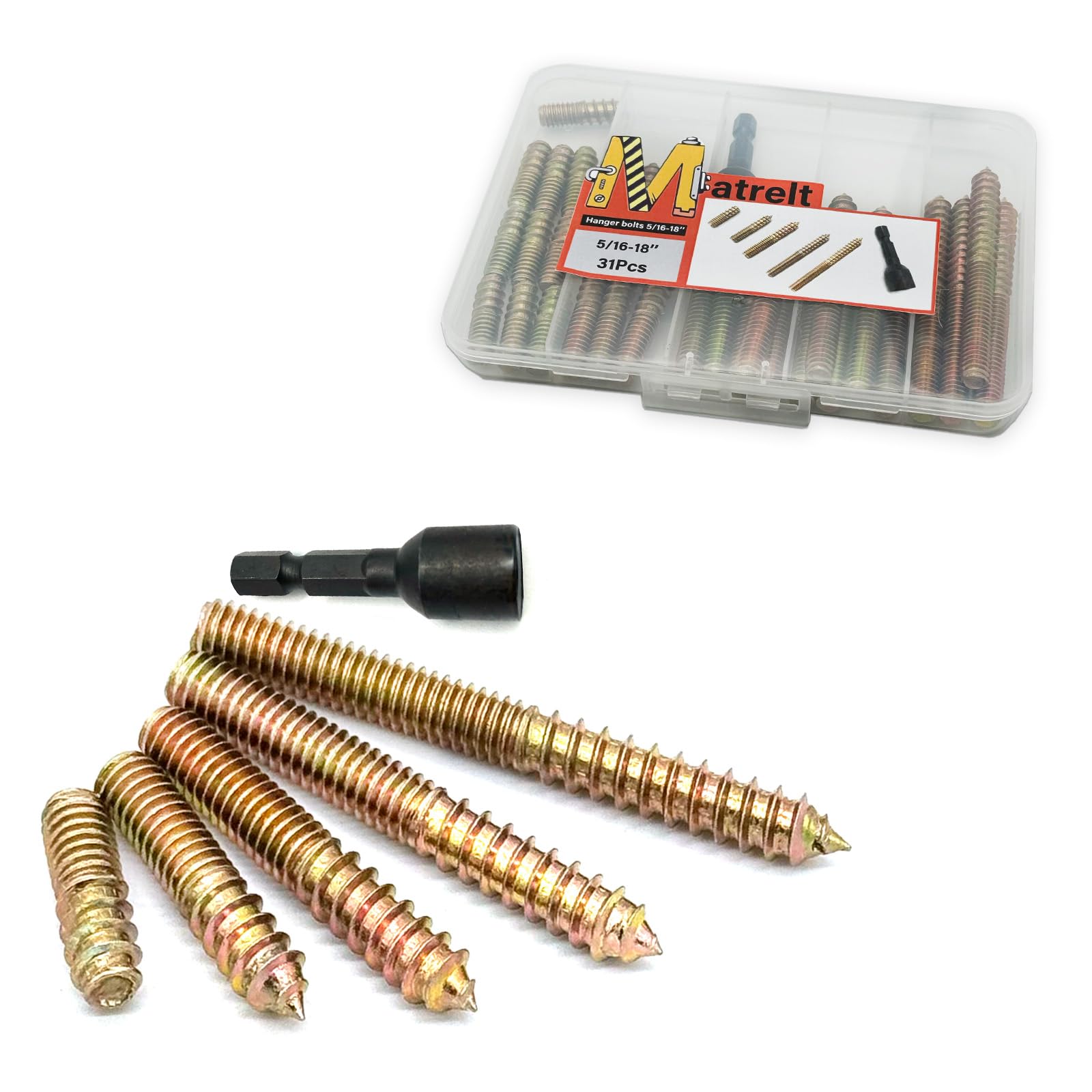 41 Pack Hanger Bolts - 1/4-20" Wood Screws & Driver -9