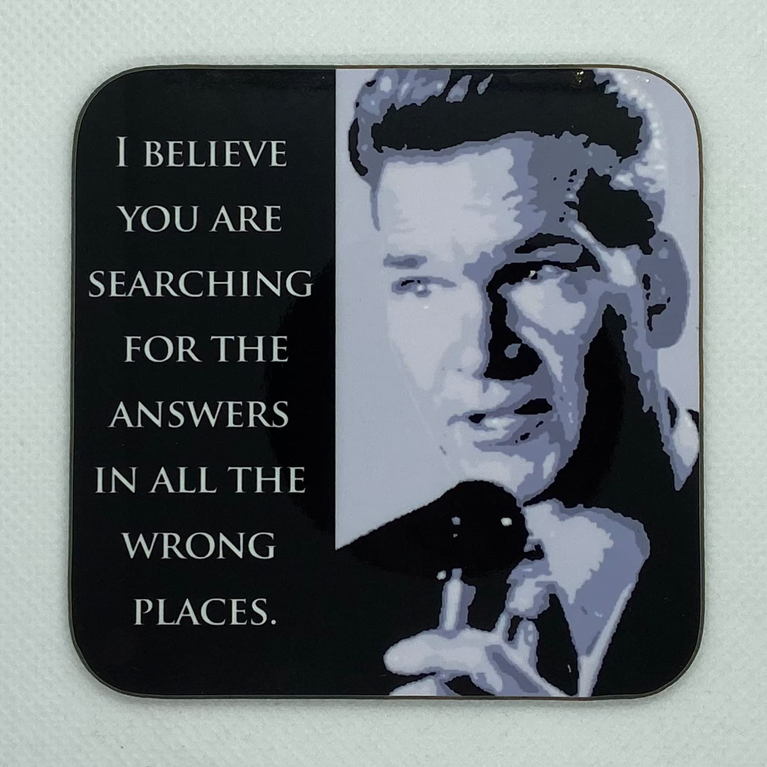 Searching For Answers In All The Wrong Places - Jim Cunningham from Donnie Darko - Drinks Coaster - Hardboard - 9cm x 9cm - Gloss Finish