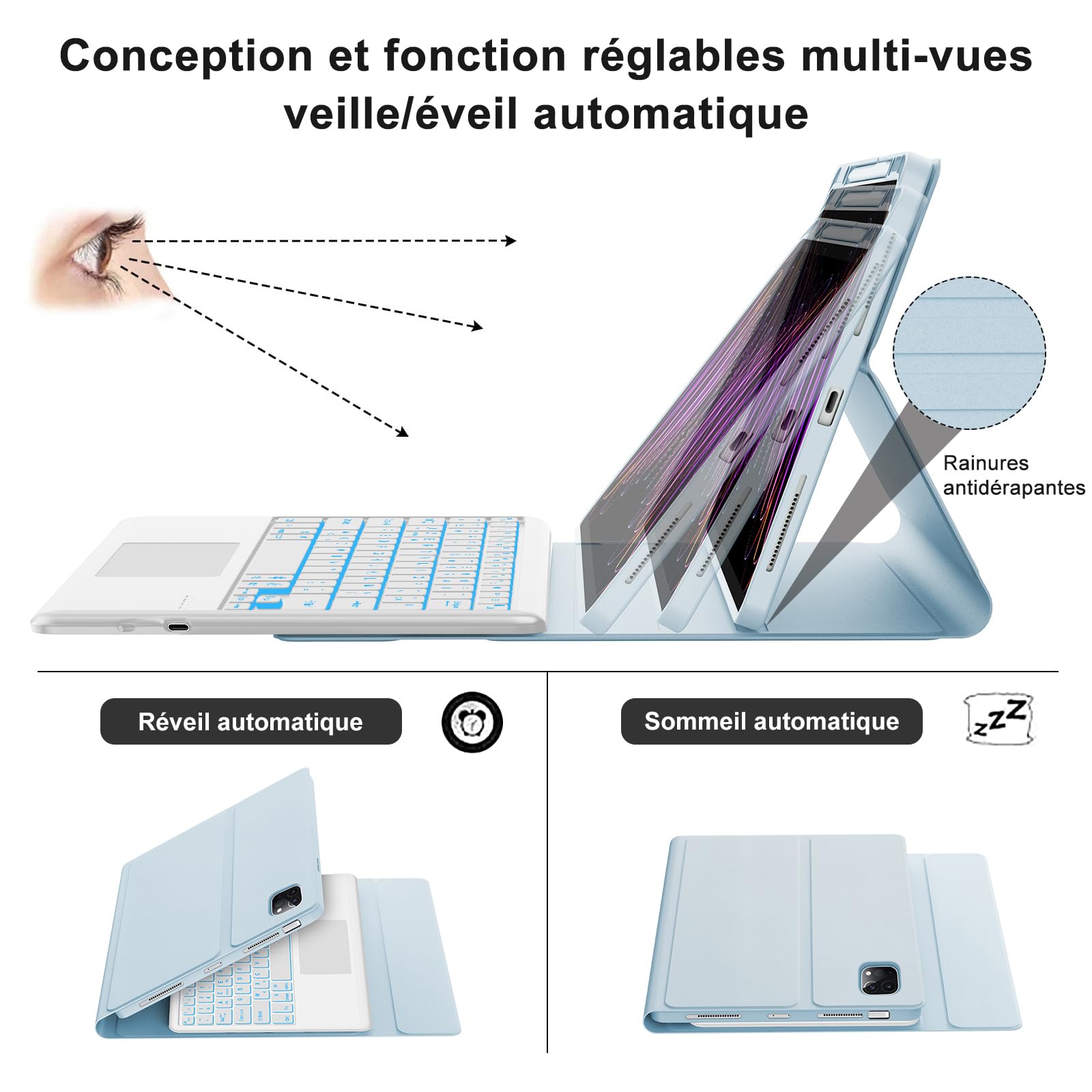 SENGBIRCH Coque Clavier pour iPad Air 13" M4 2026/M3 2025/M2 2024, AZERTY Français Trackpad Clavier Détachable sans Fil Bluetooth - Étui iPad Air 13 Pouces M3/M2, Blu Chair
