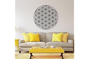 Black Flower of Life Wall Art: Sacred Geometry Decor for Bedroom (19" x 19")