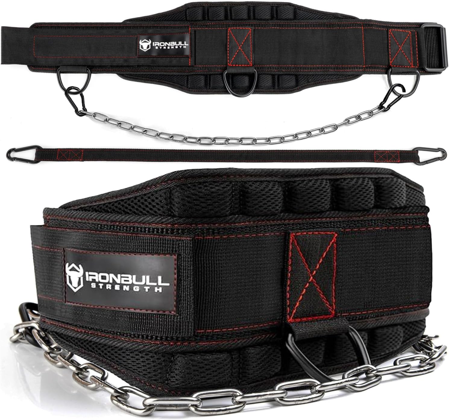 Advanced Dip Belt V2 – Heavy-Duty Weighted Belt with Reinforced Back, Chain & Nylon Strap – 3-Point Anchor D-Rings for Dips, Pull-Ups, Squats & More