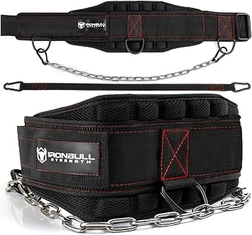 Advanced Dip Belt V2 Heavy-Duty Weighted Belt with Reinforced Back, Chain & Nylon Strap 3-Point Anchor D-Rings for Dips, Pull-Ups, Squats & More