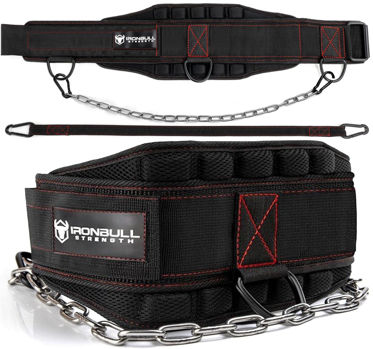Advanced Dip Belt V2 – Heavy-Duty Weighted Belt with Reinforced Back, Chain & Nylon Strap – 3-Point Anchor D-Rings for Dips, Pull-Ups, Squats & More