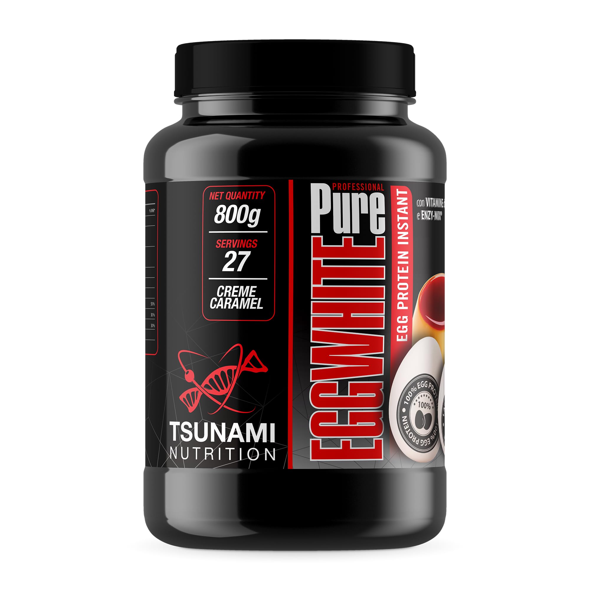 Tsunami Nutrition Egg White Pure Professional, Proteine dell'Albume d'Uovo, Cacao/Crème Caramel, 800g, 27 Porzioni, Senza Glutine, Senza Lattosio, Per Sviluppo Massa Muscolare (800g, Creme caramel)