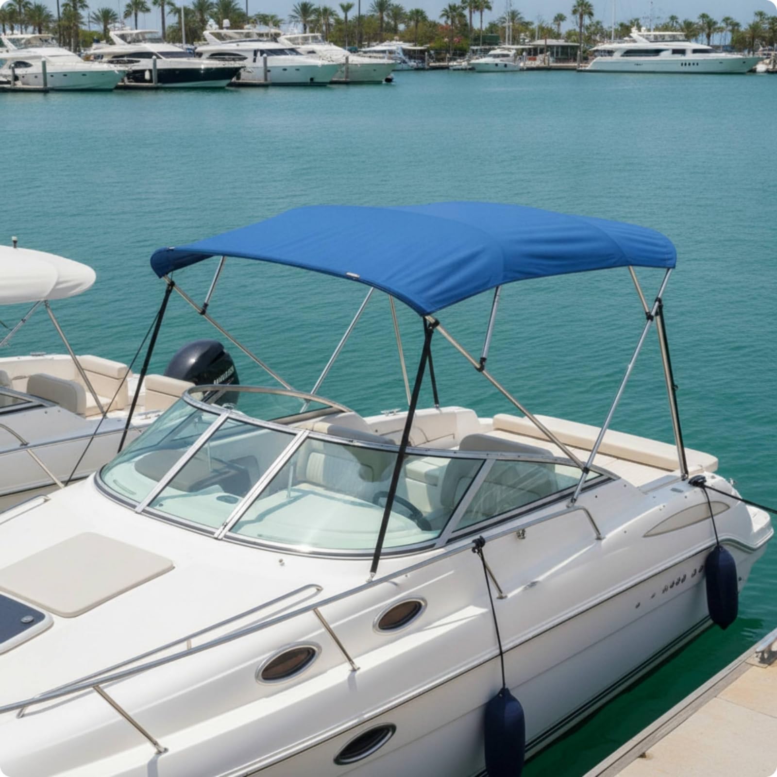 Marine Canopy Copertura Barca Tendalino Bimini Tetto Parasole Resistente Alla Pioggia Tessuto Oxford 600D Telaio Acciaio Inossidabile Richiudibile, style to 5