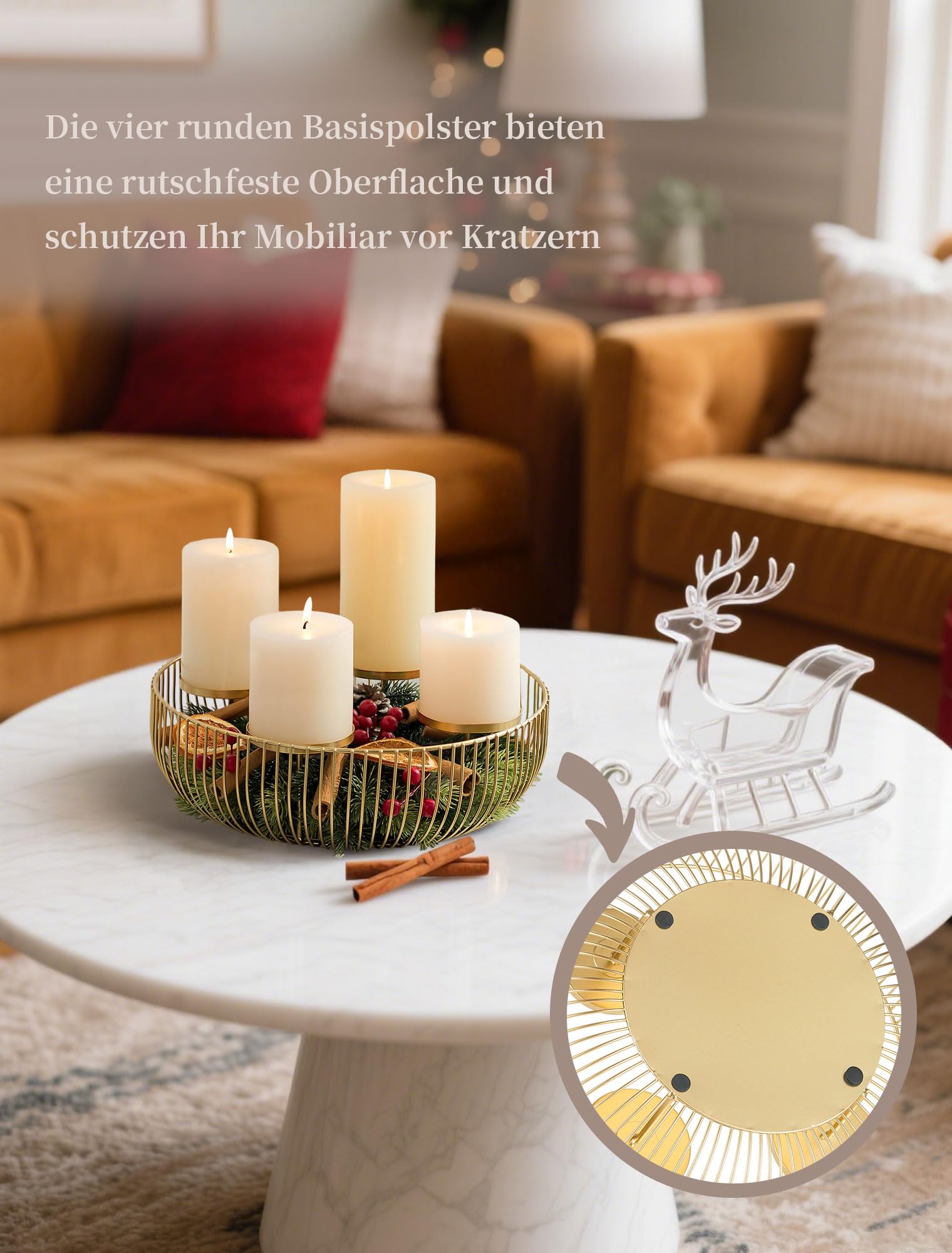 Sziqiqi Corona de Adviento Moderna Metal Dorado: Base para Centro de Mesa de Adviento con Cuenco Redondo para 4 Velas - Candelero de Adviento Cesta de Decoración Navideña para Mesa