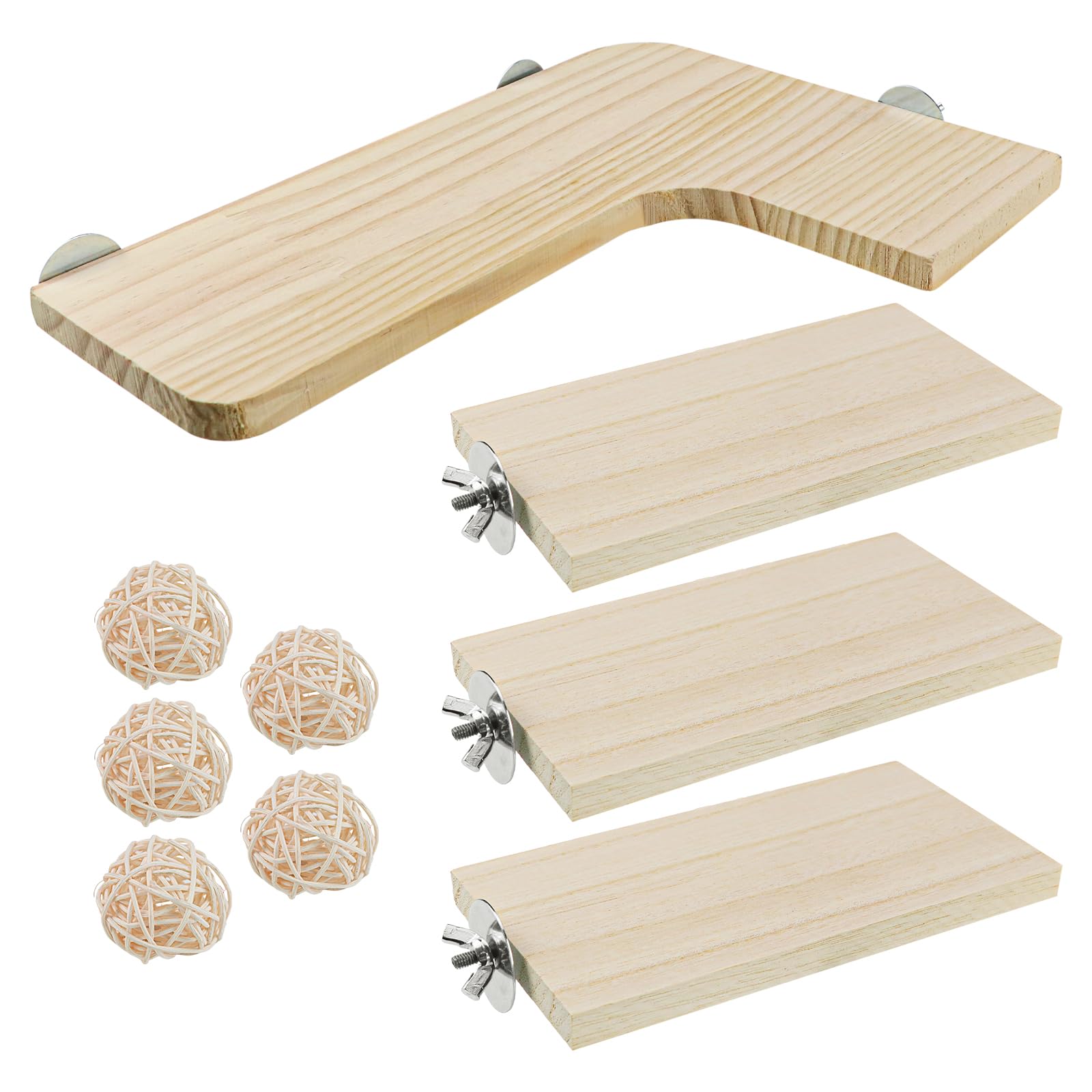 ZJIVQO 5 Pcs Hamster Wooden Platform Set, Hamster Platforms L-Shaped, Parrot Rest Stand Climbing Board