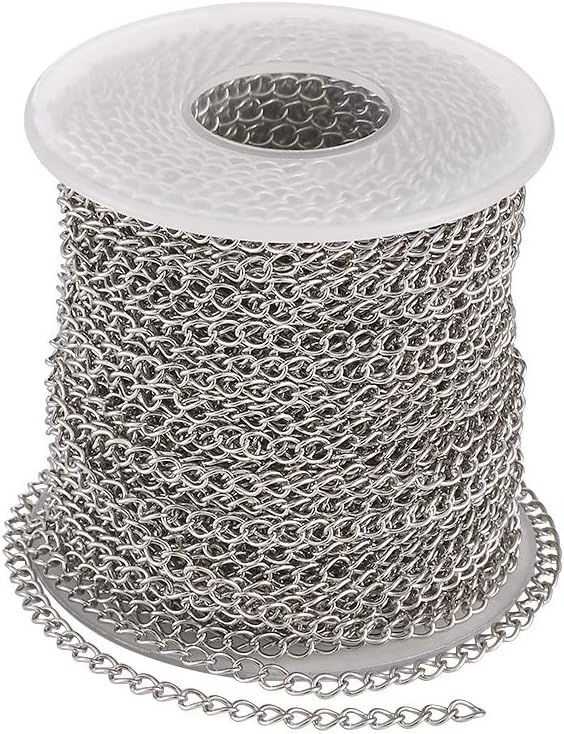Pandahall 82 Feet/25M Soldered 304 Stainless Steel Curb Chains 4x3x0.6mm Stainless Steel Color Plated for Jewelry Making