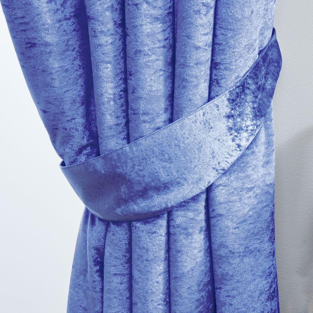 John Aird Blue Crushed Velvet Fully Lined Eyelet Curtains (, Pair Of Tiebacks)