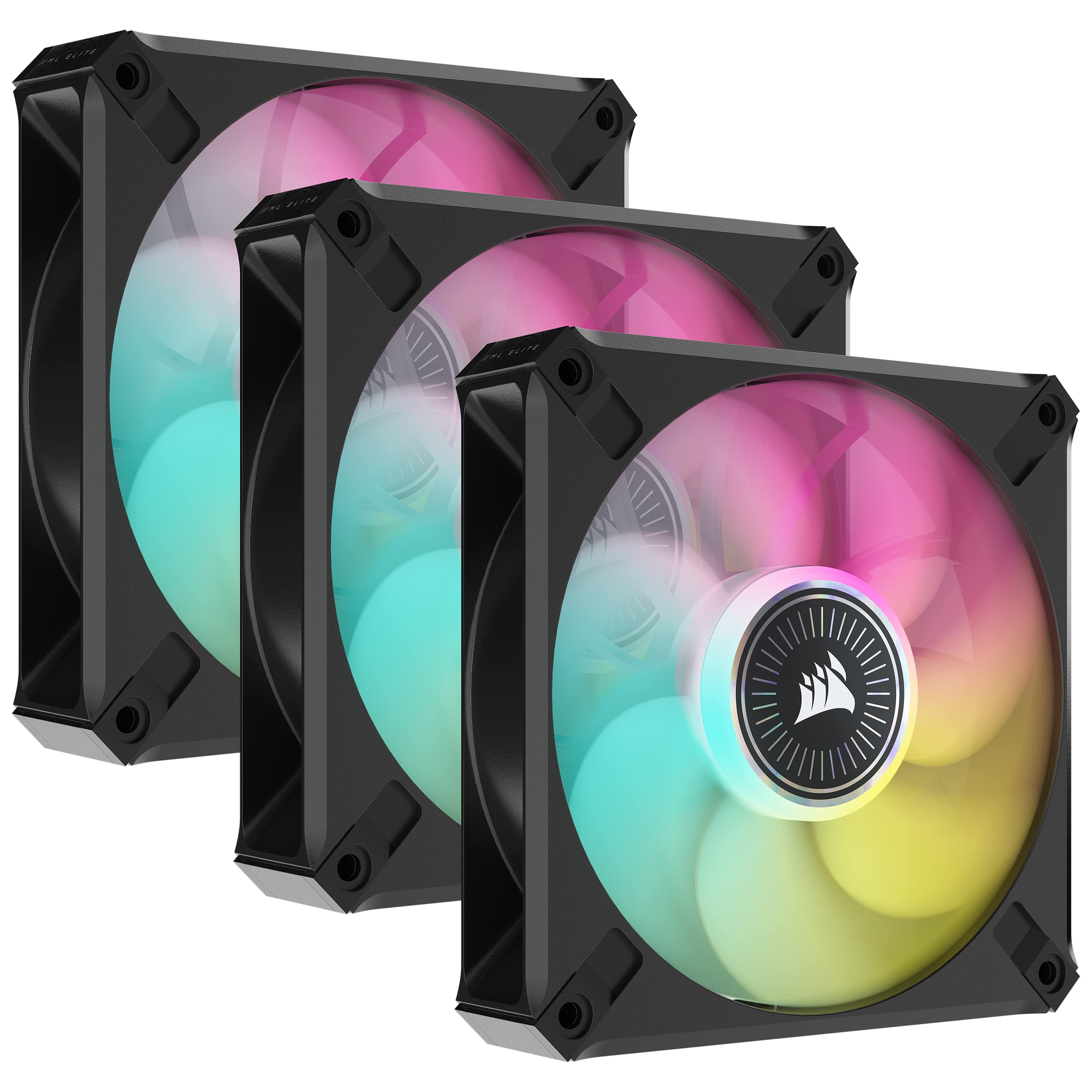 ML120 RGB ELITE, 120mm Magnetic Levitation RGB Fan with AirGuide, 3-Pack with Lighting Node CORE - Black