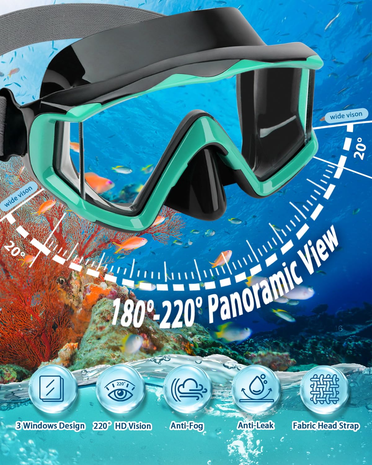 Sprzęt do nurkowania dla dzieci i dorosłych, zestaw płetw 4 w 1 z 3 maskami do snorkelingu na okno, rurka sucha, regulowane krótkie płetwy i torba siatkowa, ochrona przed wyciekiem i