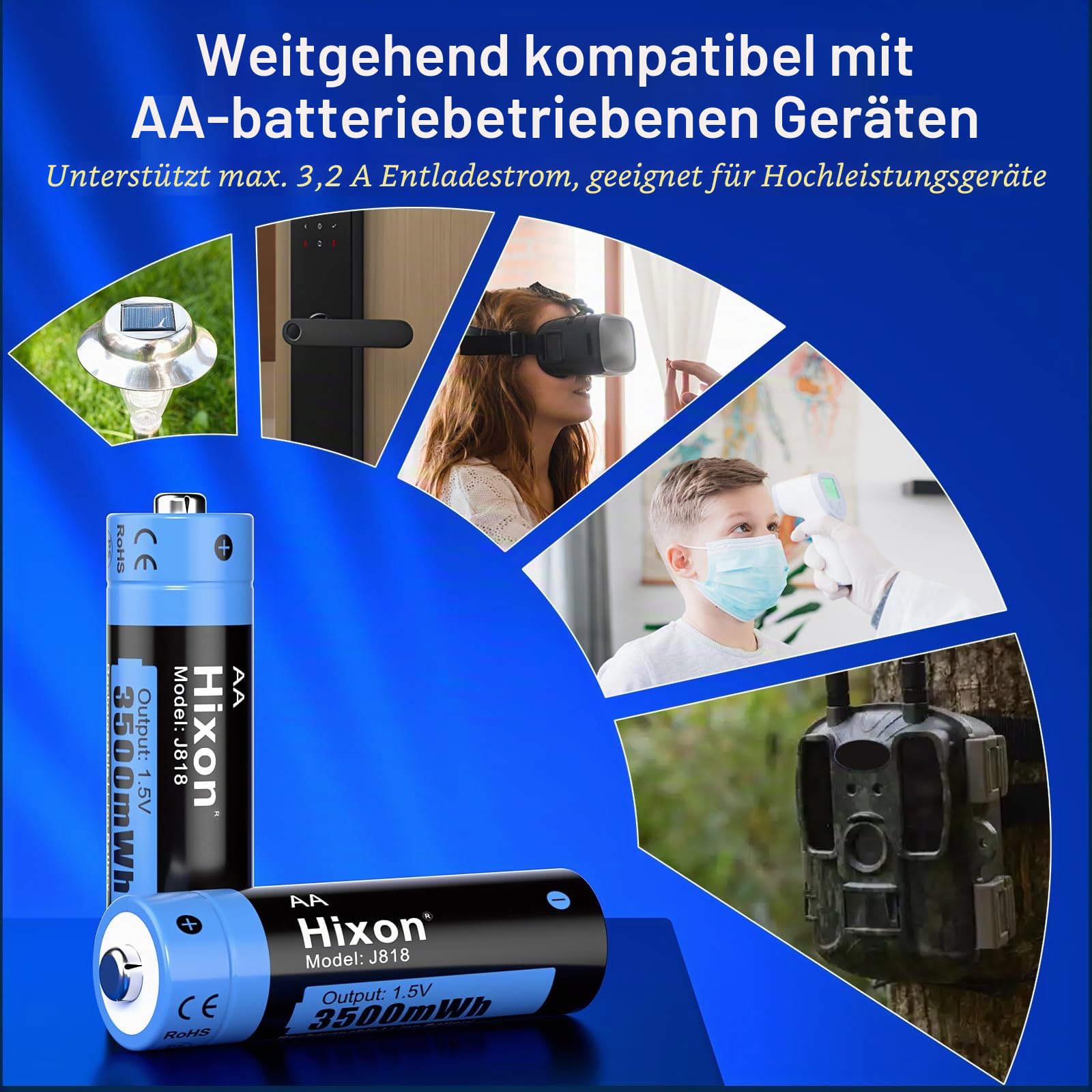 Hixon Wiederaufladbare Lithium Akku AA, 12 Stücken 1.5V Li-Ion AA Akku mit Ladegerät, über 1600 Zyklen und 3500mWh Hohe Reale Kapazität Wiederaufladbare Lithium AA Akku