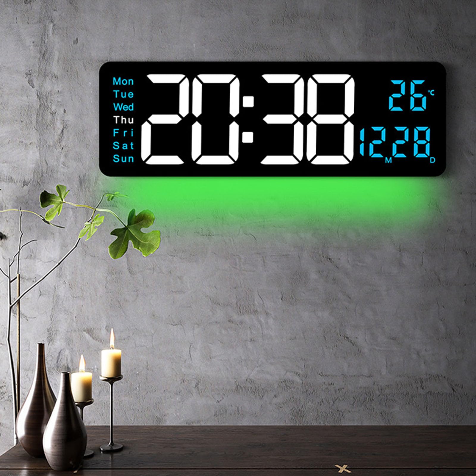 Horloge murale numérique avec affichage LED, coque noire blanche, B