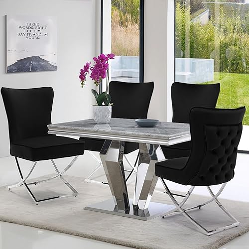 Miniatura 39 de Juego de 2 sillas de comedor de terciopelo, modernas y cómodas sillas de comedor tapizadas con respaldo copetudo y patas de acero inoxidable, color