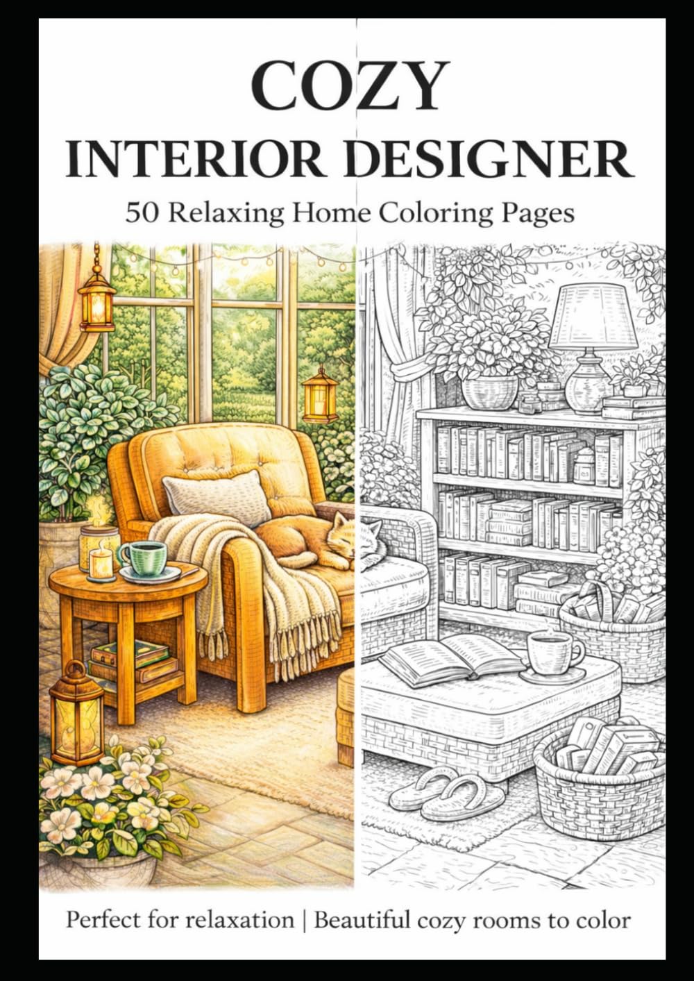 Cozy interior designer: 50 relaxing home coloring pages