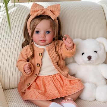 BABESIDE Reborn-Baby Dolls 20 Inch Realistic Babies Doll Lifelike Girl with Brown Hair, Handmade Soft Cloth Body with Clothes & Toy Accessories, Gift for Kids Age 3+