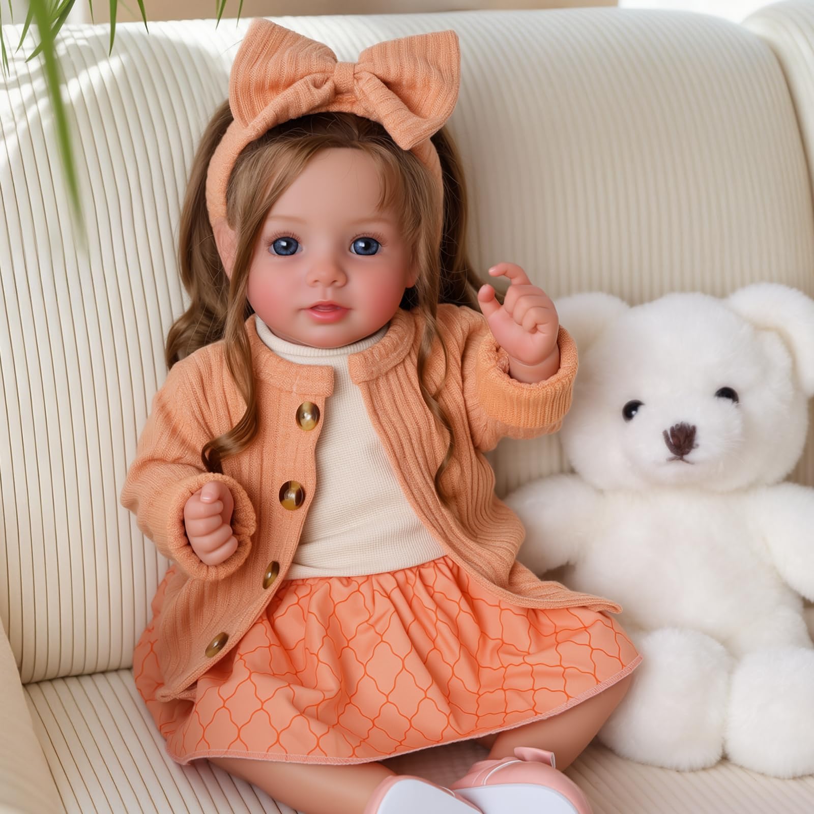 BABESIDE Reborn-Baby Dolls 20 Inch Realistic Babies Doll Lifelike Girl with Brown Hair, Handmade Soft Cloth Body with Clothes & Toy Accessories, Gift for Kids Age 3+