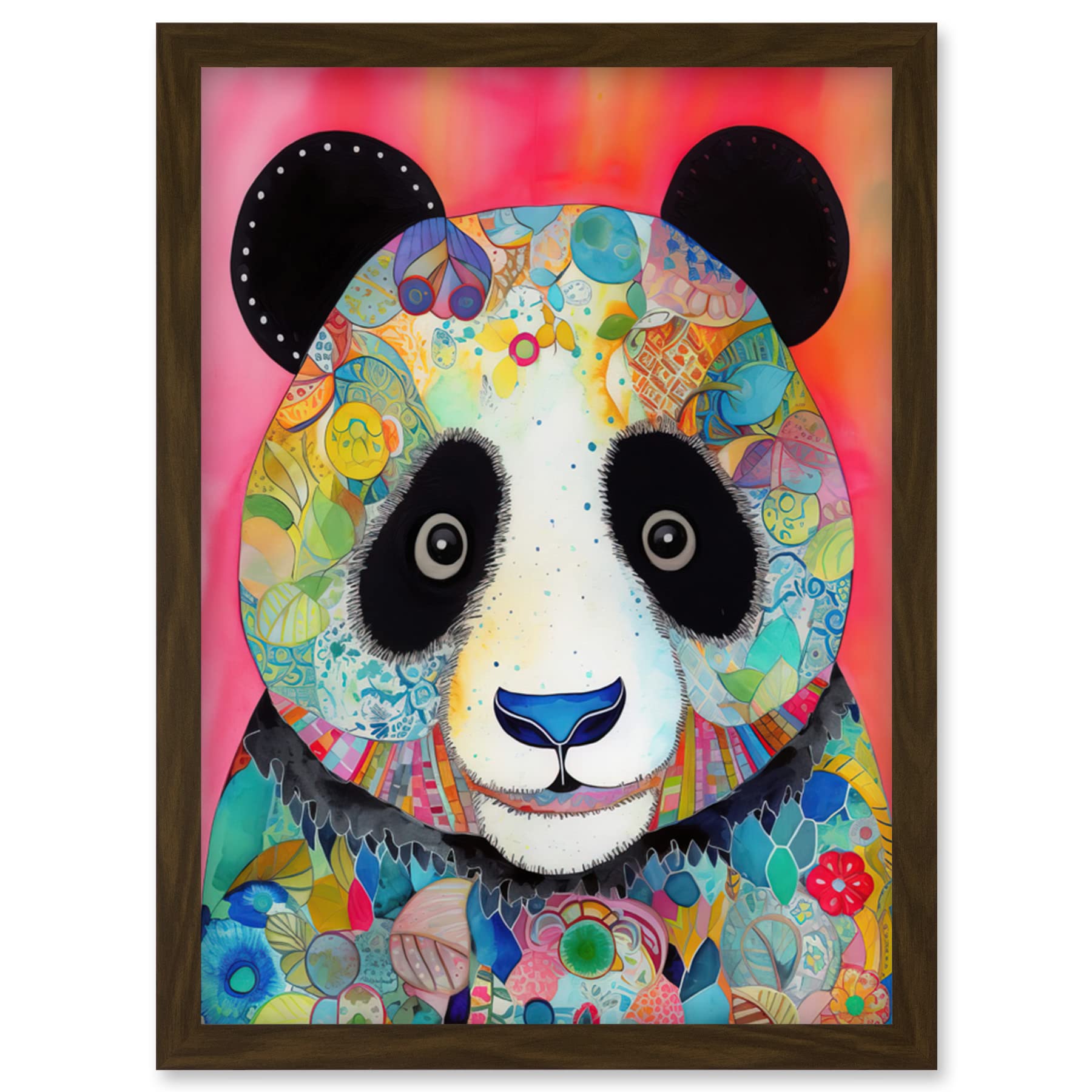 Panda Spirit Animal Watercolour Painting - Folk Art - Framed Wall Art Print A4 - Artery8
