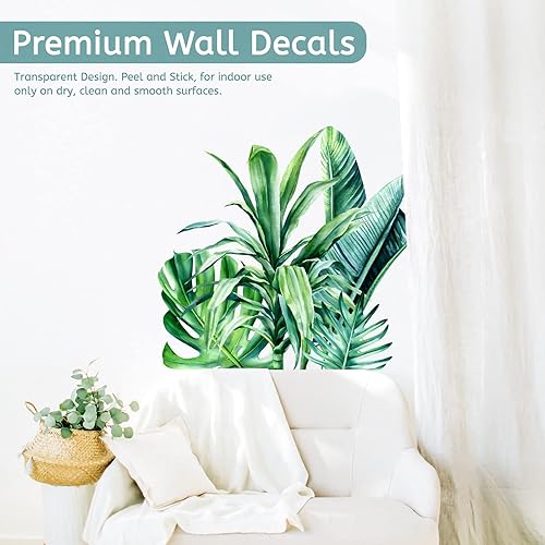 Miniatura 4 de Calcomanías de pared de hojas de palmera de selva tropical, hojas de plátano y monstera, calcomanías de vinilo para despegar y pegar, calcomanías de