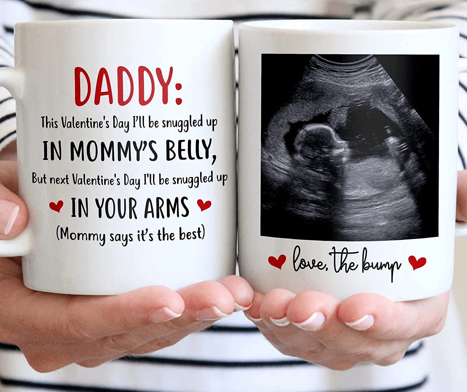 Lafine Personalized Daddy Happy Valentines Day, Baby's Sonogram Picture Mug - This Valentine's Day I'll Be Snuggled Up In Mommy's Belly Mug - Gifts For New First Dad To Be From The Bump