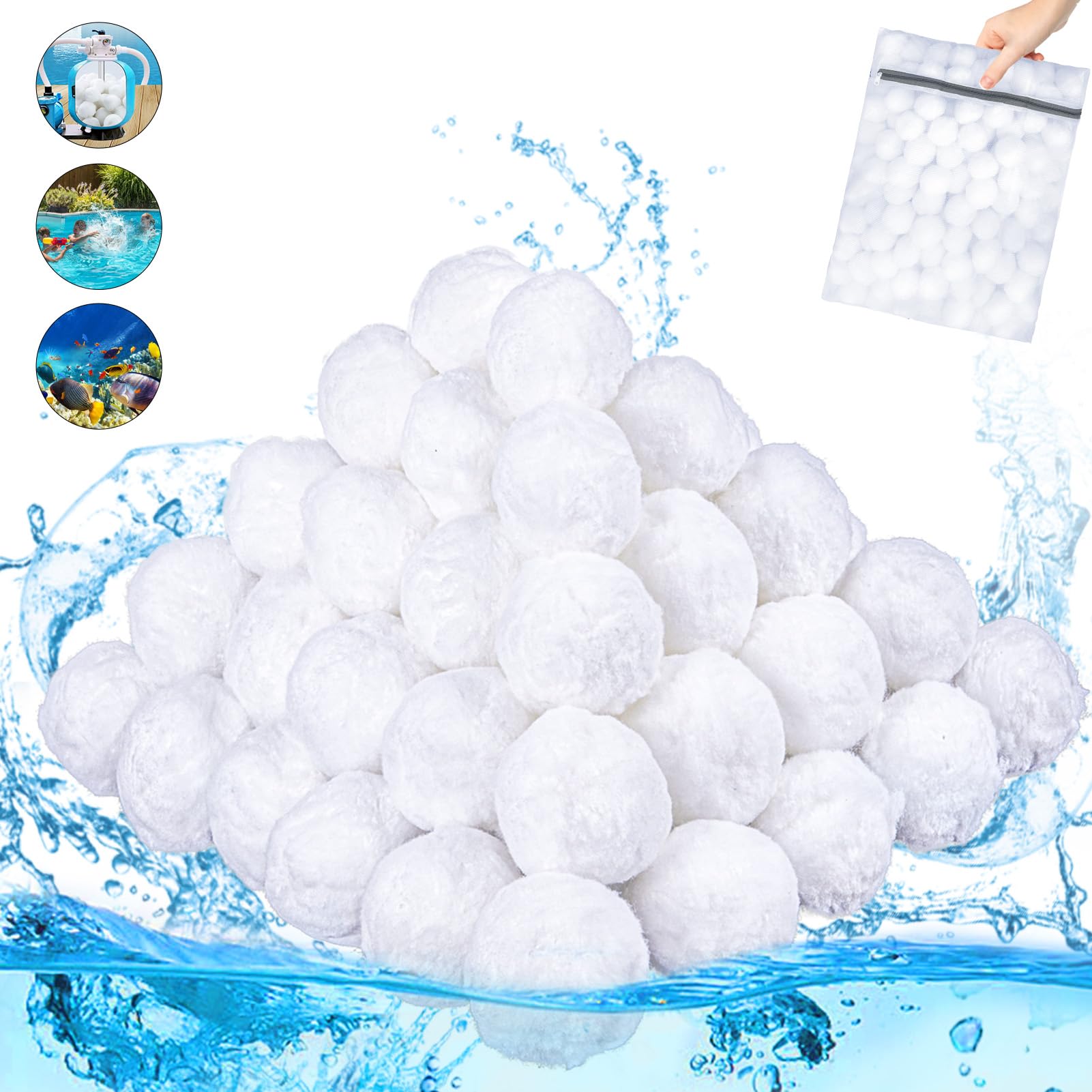 3.3 lbs Pool Filter Balls for Sand Filter Pump, Reusable Eco-Friendly Fiber Filter Media for Swimming Pool Sand Filters, Aquarium Fish Tanks Sand Filters (Equals 117 lbs Pool Filter Sand)