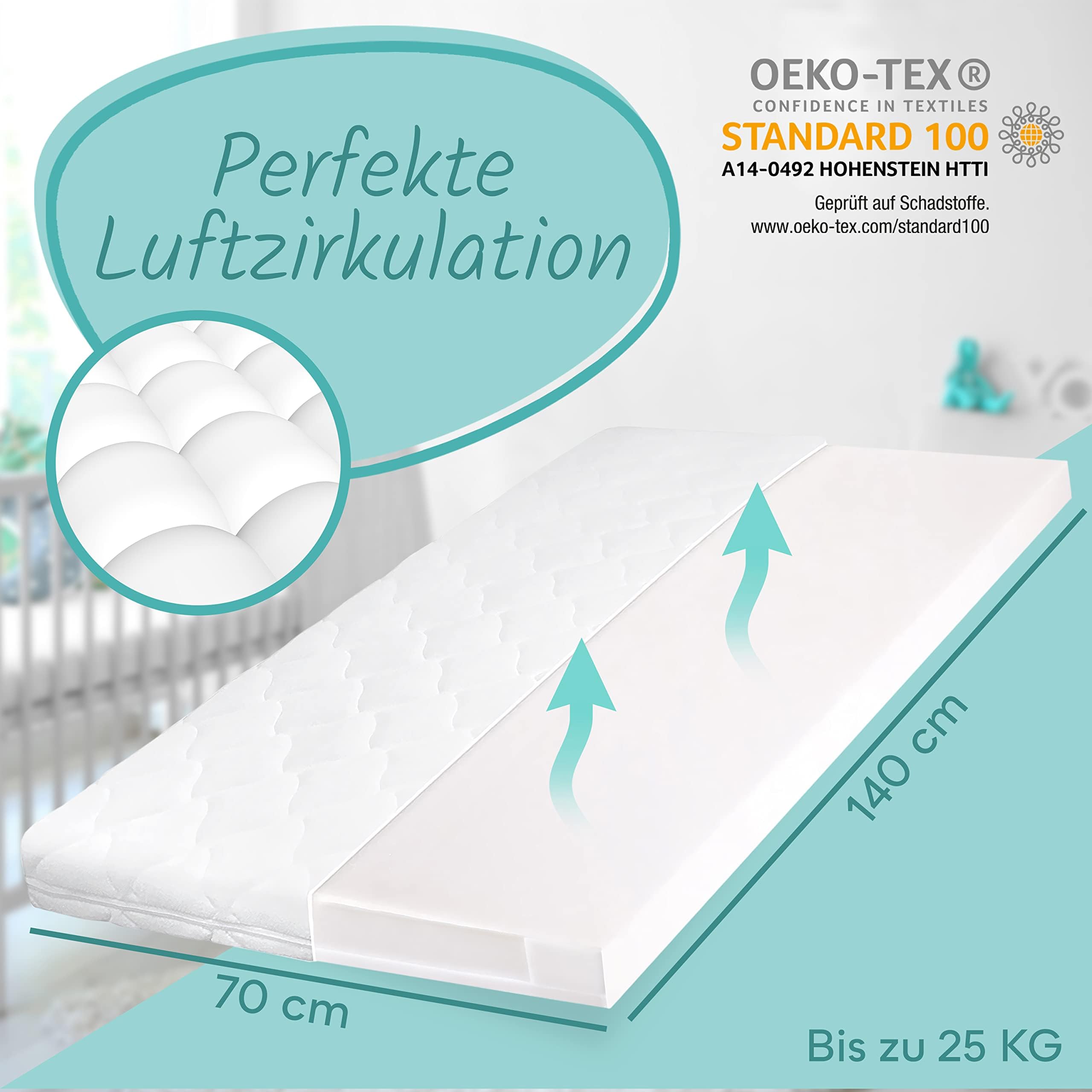 Sun Garden Matratze für Kinderbett, Oeko Tex 100 Zertifiziert, Kinderbettmatratze, Bezug waschbar, Kindermatratze BZW. Babymatratze für Babybett, 70x140 x11 cm, inkl. Bettlaken