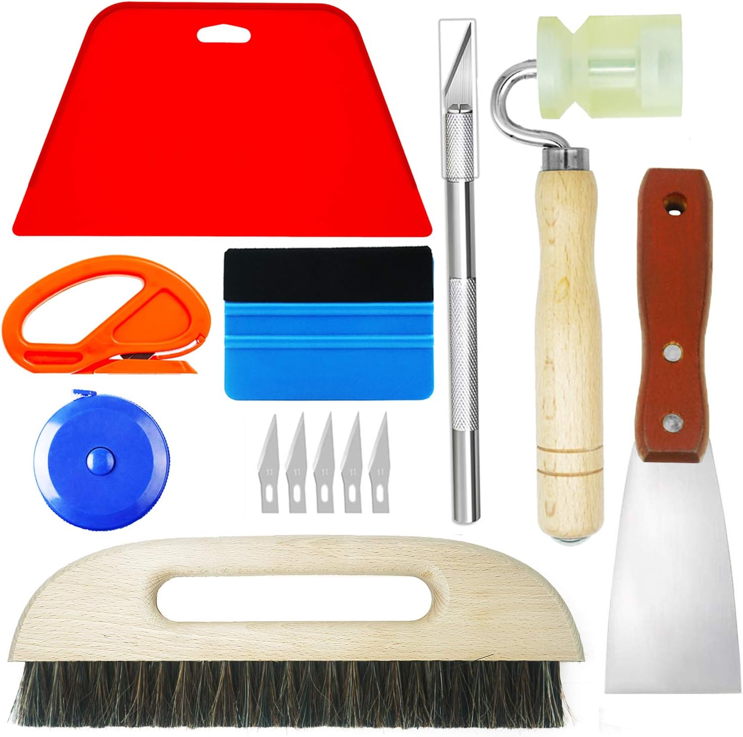 CARTINTS Wallpaper Smoothing Tools Wallpaper Hanging Kit for Home Office Wall Decoration with Rubber Wallpaper Roller, Smoothing Brush, Putty Knife Scraper, Hard Squeegee, Knife Blade, Tape Measure