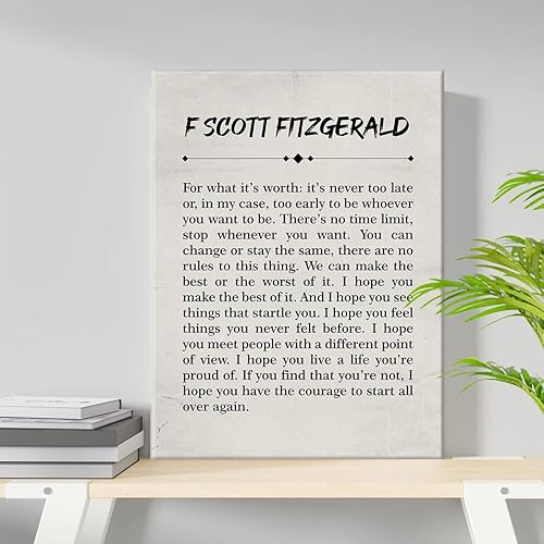 Miniatura 3 de F Scott Fitzgerald for What It's Worth - Lienzo decorativo para pared, póster inspirador de 11.5 x 15 pulgadas, pintura para decoración del hogar,