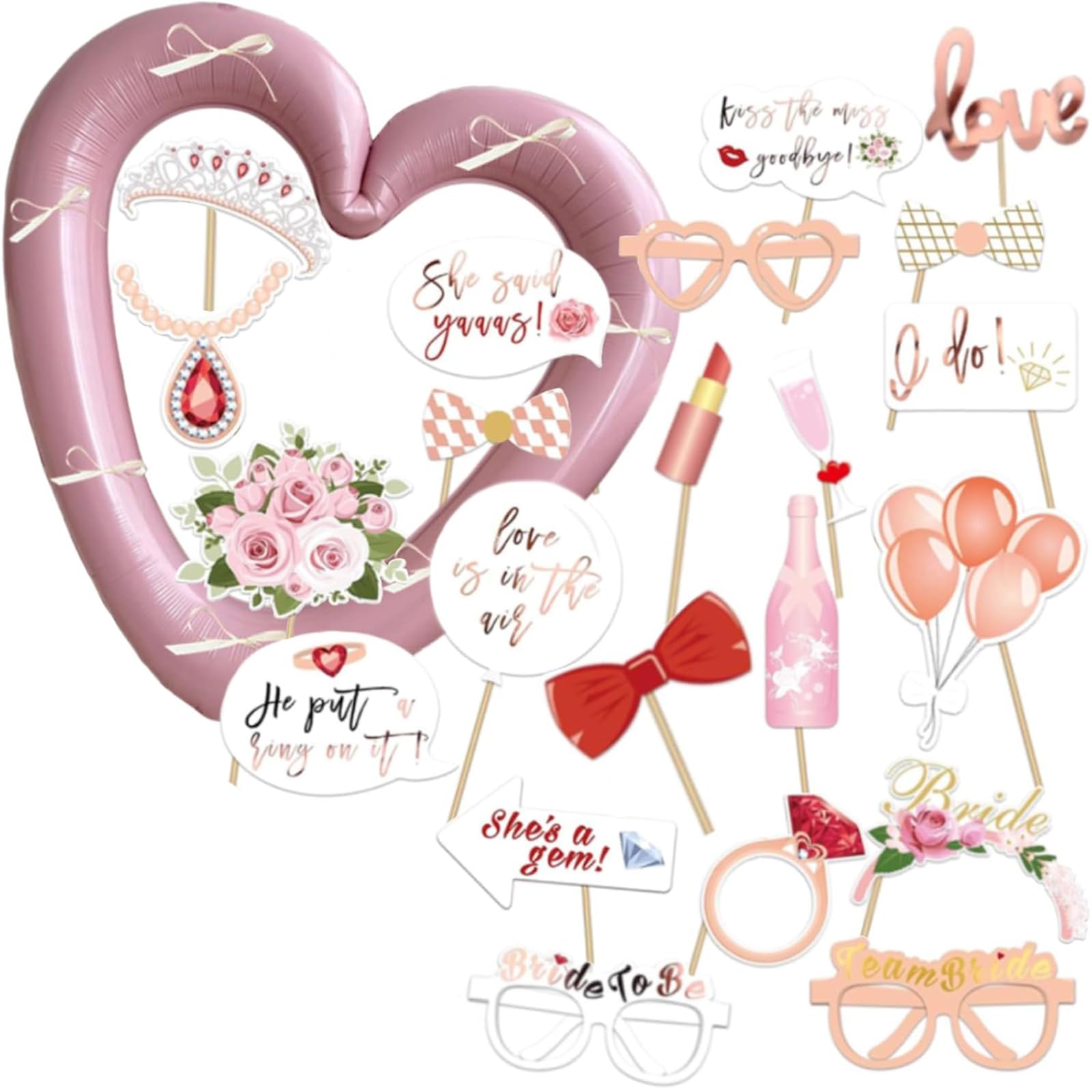 Jorun Champagne,Pink Hen Party Photo Booth Props Rose Gold Party Accessories For Adults - Bridal Shower Selfie Frame Hen Do Decoration
