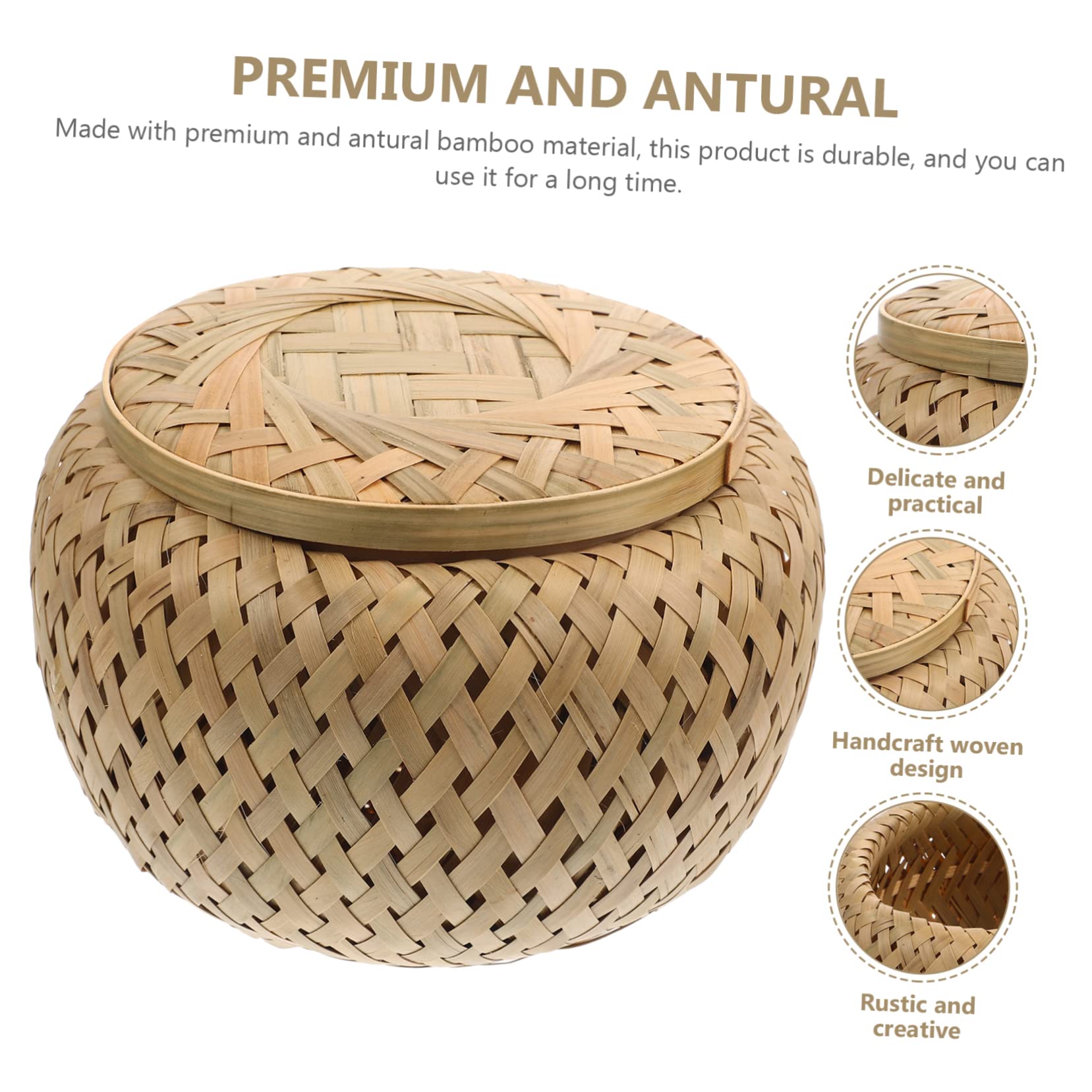 KICHOUSE Woven Storage Basket with Lid Multi Function Organizer for Home Rustic Design for Sundries Bread Eggs and Decor for Desktop and Kitchen Use