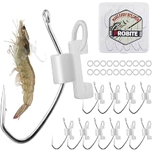 Live Shrimp Fishing Hooks, Spring Lock & Luminous Glow Offset Barbed High Carbon Steel Hooks, Silicone Bands, Freshwater Saltwater Hooks for Bass Carp Catfish, Inshore & Night Fishing