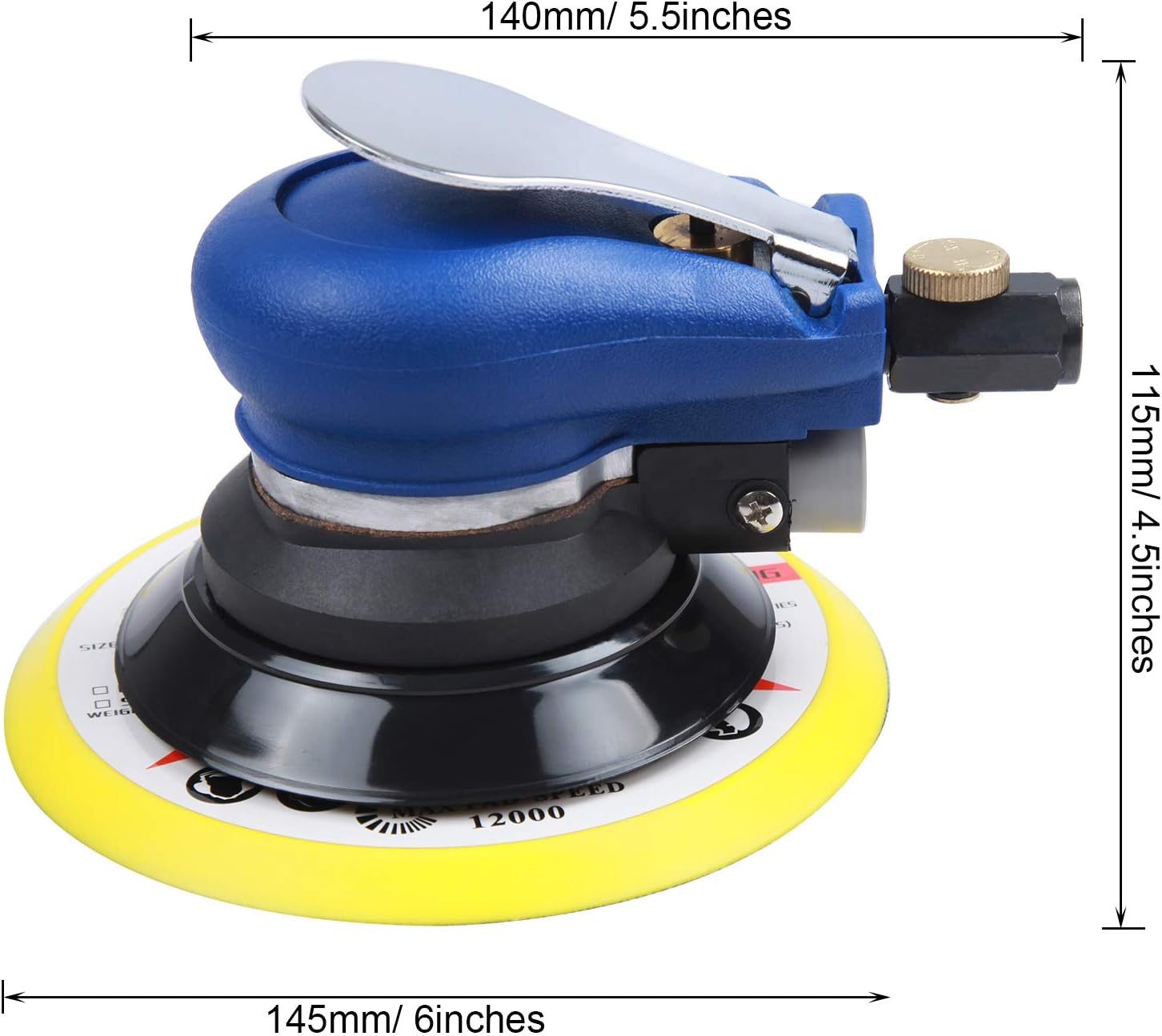 6" Air Palm Random Orbital Sander, Dual Action Pneumatic Polisher Speed Adjustable Grinding Sanding w/Pad