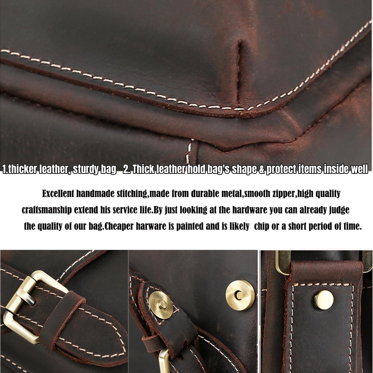 Masa Kawa Leather Messenger Bag Small Crossbody Shoulder Bag Gift for Men Women Flap Over Man Purse Fits 10" Tablet - Image 7