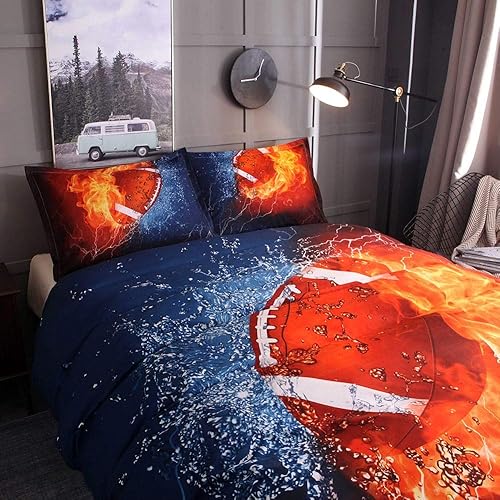 Miniatura 4 de Dthome Juego de funda de edredón de fútbol deportivo 3D de microfibra para niños, niñas y adolescentes (sin edredón ni sábana), 3 piezas, 1 funda de