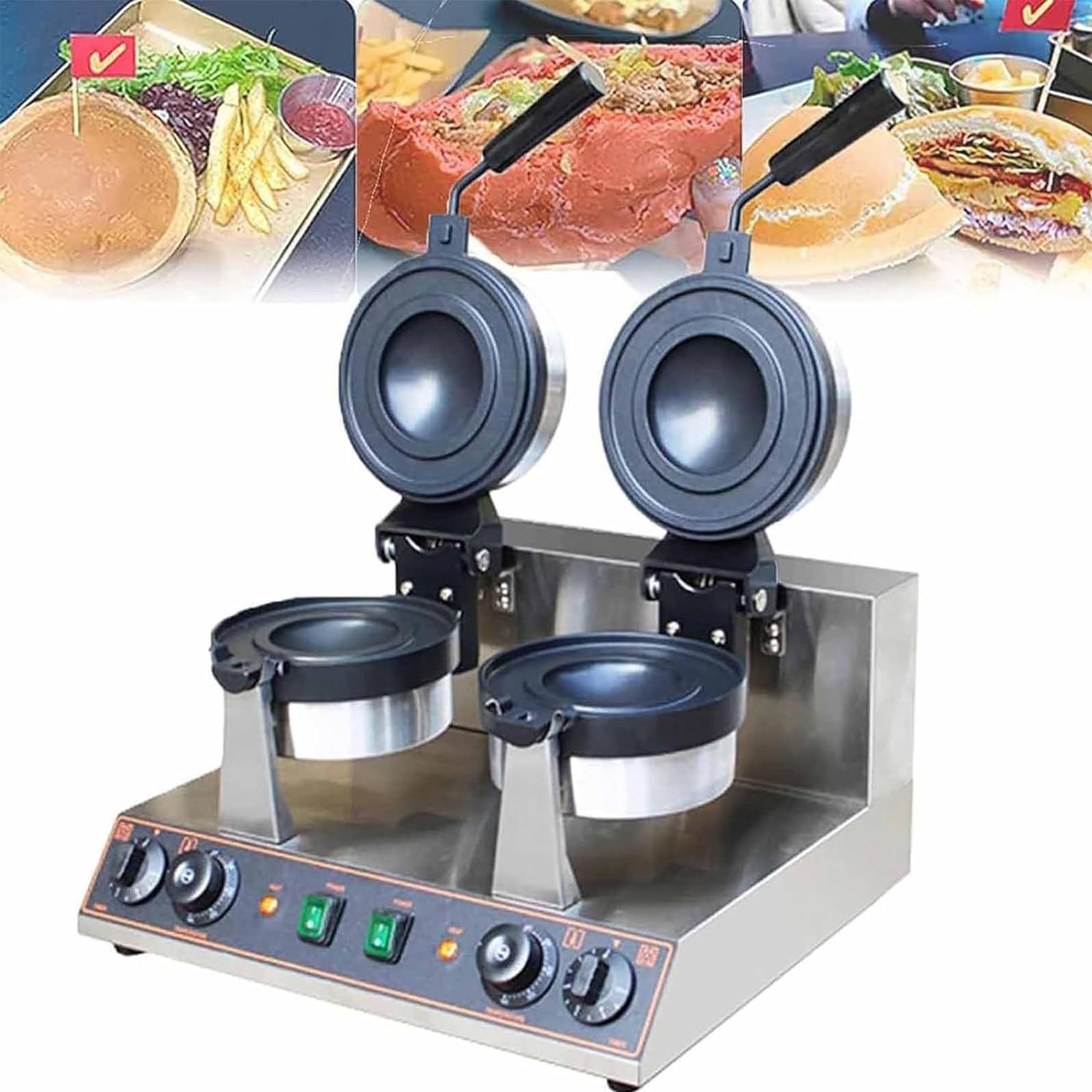 NGDFGR Stainless Steel Breakfast Sandwich Maker - Doublehead Burger Waffle Machine For Household And Commercial Use, Hamburg Making Appliance For Delicious Burgers,Doublehead
