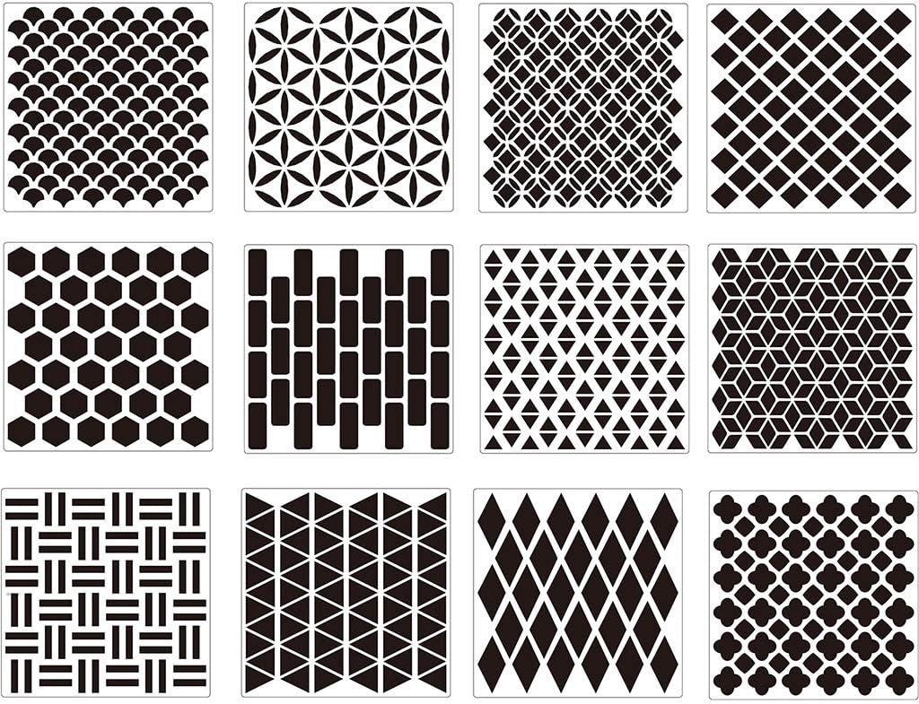 12 Pcs Art Wall New Layering Hollow Stencils Stamping Scrapbooking Embossing Wall Painting Pre-Drawing Ruler Masking SPR Letter Stencils for